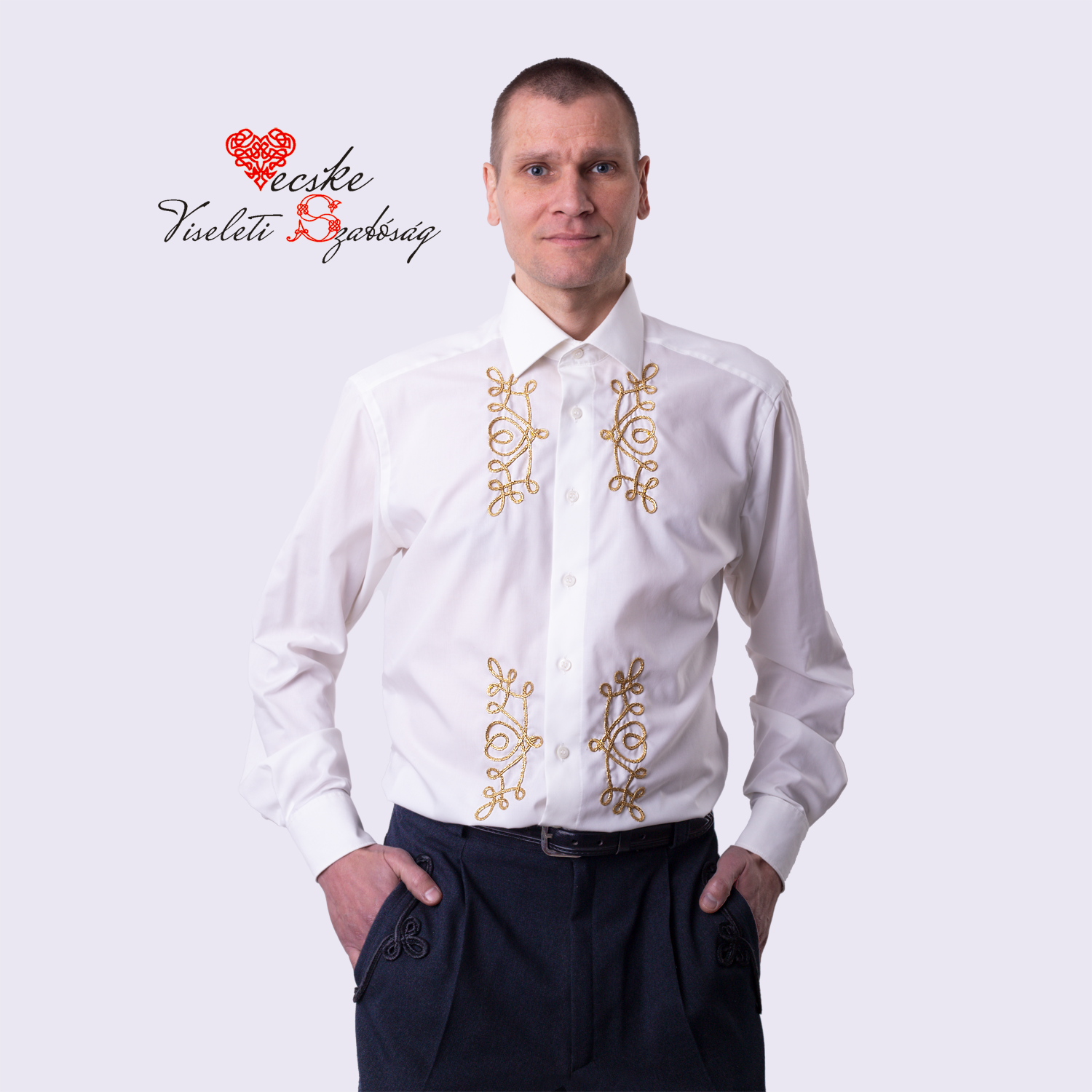 Férfi fehér Bocskai zsinóros ing arany sújtásos